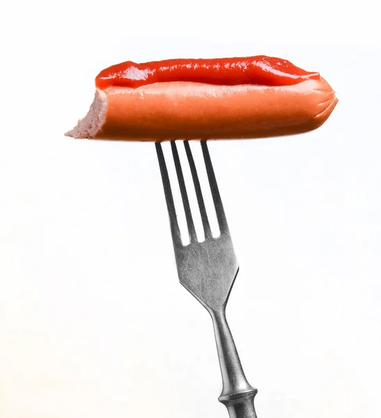 Saucisse Ketchup Sur Métal Pour — Photo