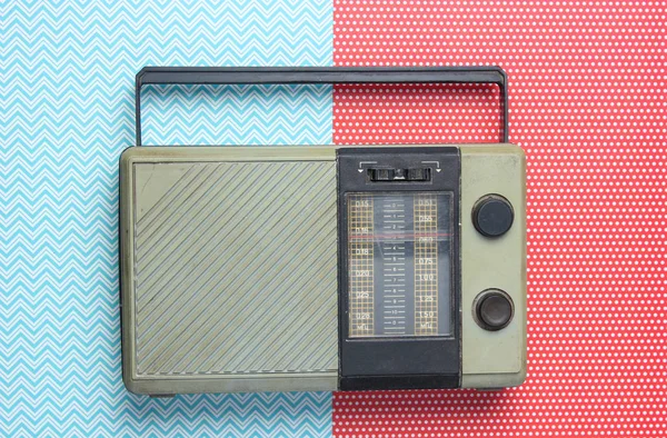 Retro Radiomottagare Kreativ Bakgrund Ovanifrån Minimal — Stockfoto