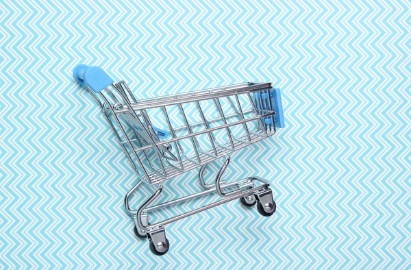 Mini Carrito Compras Para Compras Sobre Fondo Azul Concepto Consumidor — Foto de Stock