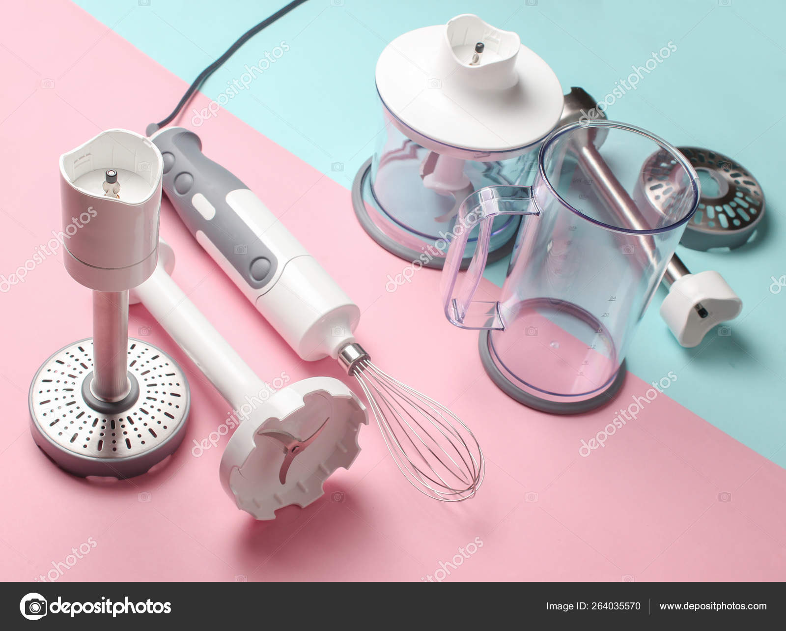 Electric Hand Mixer Set Nozzles Containers Blender Blue Pink Pastel Stock  Photo by ©split271992.gmail.com 264035570
