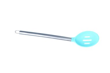 Beyaz arka plan üzerinde izole metal saplı silikon kepçe