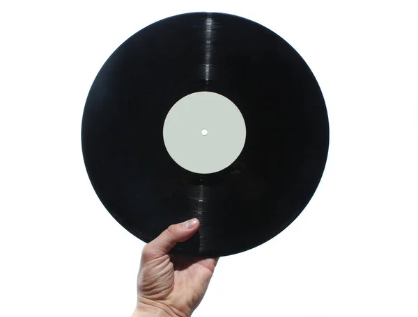 Grabación Vinilo Mano Aislada Blanco Estilo Retro — Foto de Stock