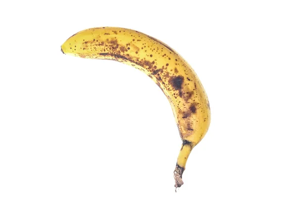 Σάπια Μπανάνα Μαύρες Κηλίδες Απομονωμένες Λευκό Φόντο — Φωτογραφία Αρχείου