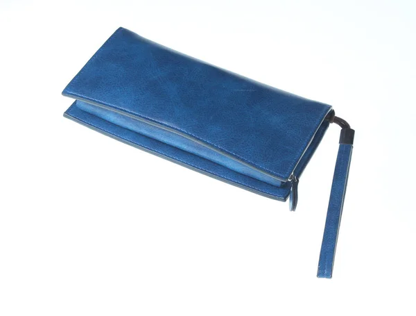 Blå Läder Plånbok Isolerad Vit Bakgrund — Stockfoto