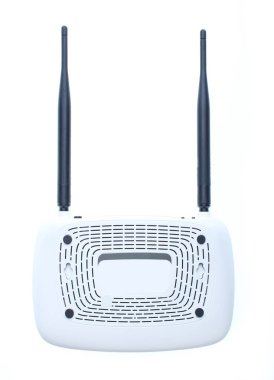 Beyaz backgroun izole iki anten Wi fi yönlendirici arka tarafı