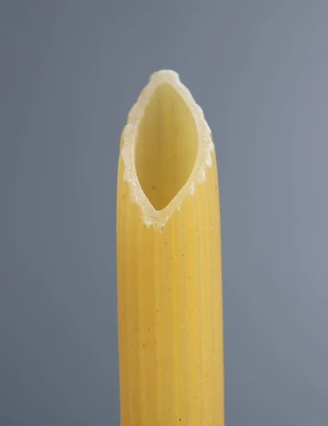 Italian Penne Rigate Macaroni Pasta Close Gray Background — Stock Photo, Image