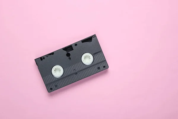 Video Cassette Pink Pastel Background Top View Minimalism — Stock Photo, Image