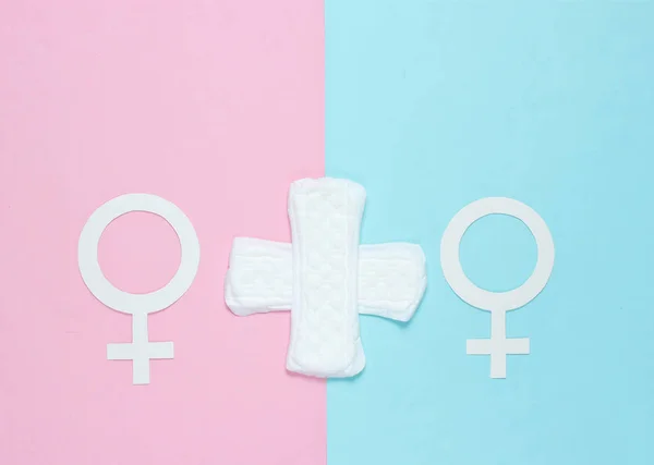 Koncept Lgbt Menstruační Dny Dva Ženské Genderové Symboly Ženské Chrániče — Stock fotografie