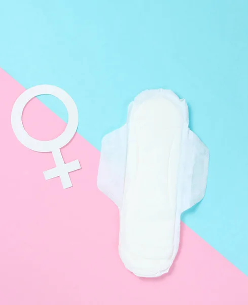 Menstruatiedagen Concept Vrouwelijk Gendersymbool Pad Pastelachtergrond Vrouwenhygiëne Bovenaanzicht — Stockfoto