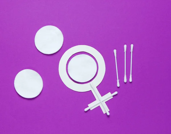 Producten Voor Vrouwelijke Hygiëne Zelfverzorging Gezondheid Vrouwelijk Gender Symbool Een — Stockfoto