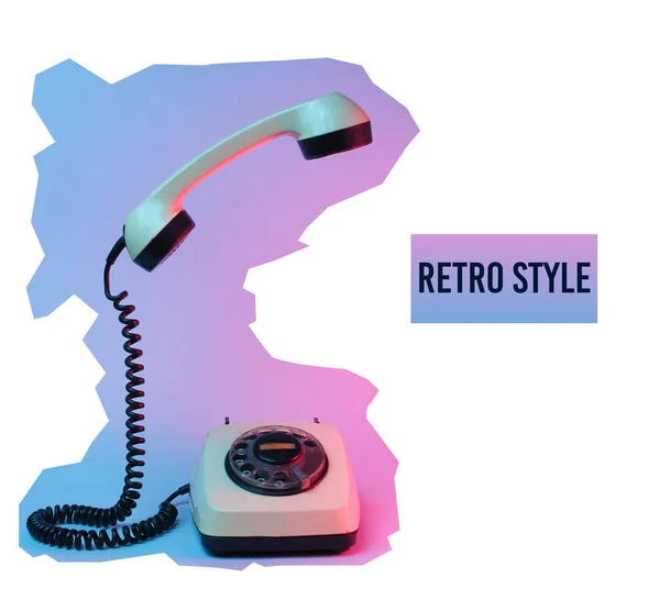 Ρετρό Στυλ Περιστροφικό Τηλέφωνο Ψηλά Λαβή Τηλεφώνου Νέον Φως 80S — Φωτογραφία Αρχείου