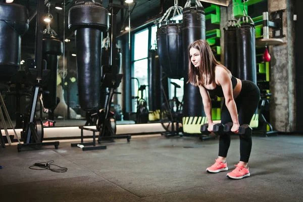 Treino Nádegas Fit Mulher Esporte Desgaste Fazendo Exercício Deadlift Com — Fotografia de Stock