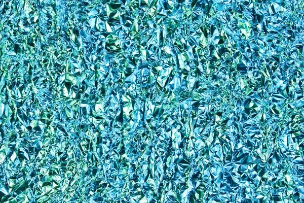 Textur Skrynklig Folie Med Holografisk Blå Grön Glöd — Stockfoto