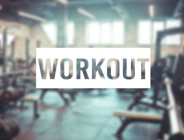 Word Workout Blurred Background Gym Equipment — Stock Photo, Image