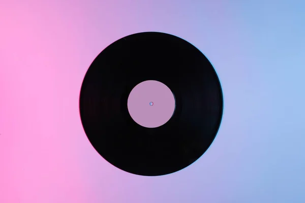 Concetto Musicale Stile Retrò Disco Vinile Con Luce Neon Rosa — Foto Stock