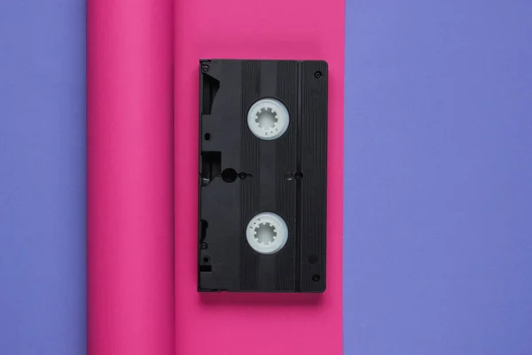 Videocassette Papieren Achtergrond Pastel Kleur Trend Minimalistische Retro 80S Stilleven — Stockfoto