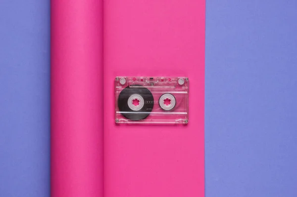 Ambalaj Kağıdındaki Ses Kaseti Pastel Renk Eğilimi Minimal Retro Lerin — Stok fotoğraf