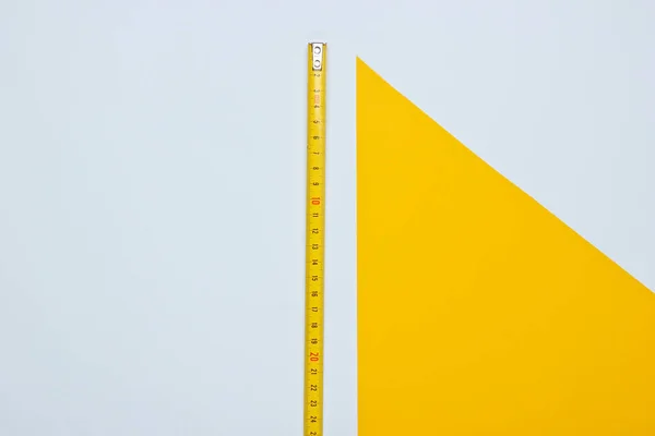 Industrial Ruler Yellow White Background Top View — Stock Photo, Image