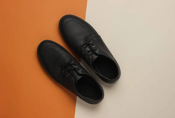 Chaussures Cuir Noir Pour Hommes Sur Fond Papier Vue Dessus — Photo