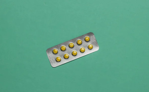 Minimalistic Medical Still Life Blister Pills Blue Background — Stock Photo, Image