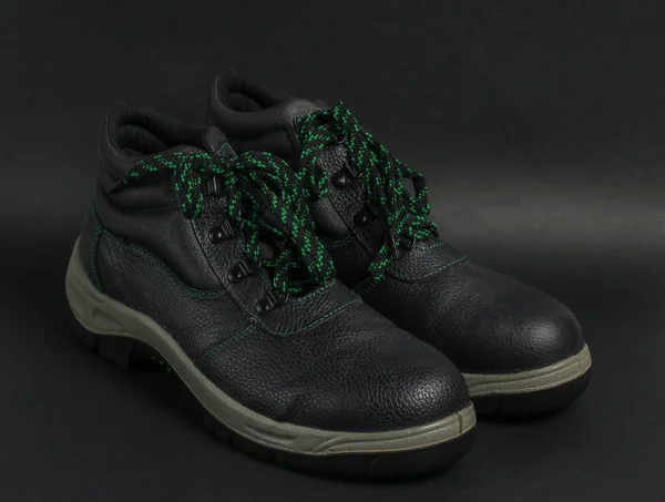 Leather Work Boots Black Background — Stock Photo, Image