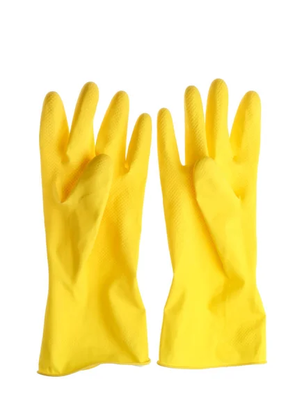 Yellow Rubber Gloves Cleaning Isolated White Background — Stock Photo, Image