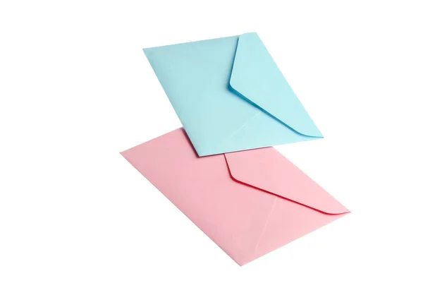 Envelopes Azuis Rosa Isolados Sobre Fundo Branco — Fotografia de Stock