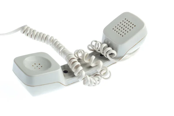 Kabelgewikkelde Handset Geïsoleerd Witte Achtergrond — Stockfoto