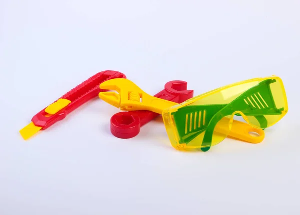 Set Children Toy Work Tools White Background — Stock Photo, Image
