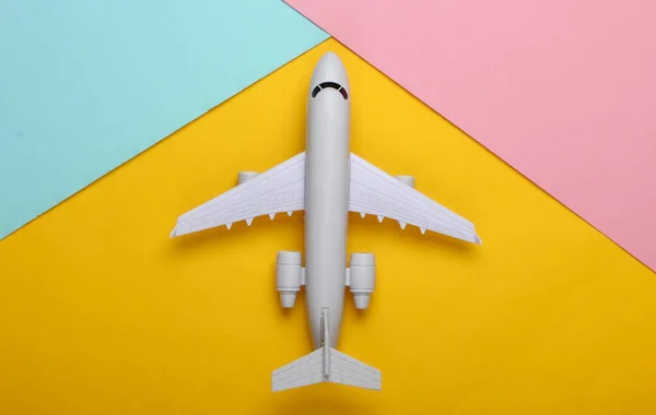 Toy Model Plane Pastel Background Concept Tourism Air Travel Minimalism — Stock Photo, Image