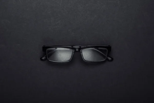 Classic Eyeglasses Black Background Top View — Stock Photo, Image