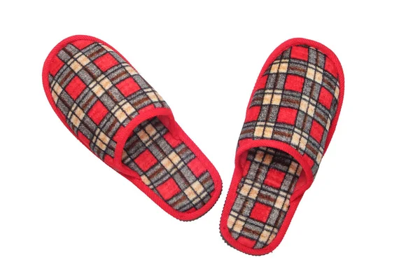 Checkered Indoor Slippers Isolated White Background Top View — Stock Photo, Image