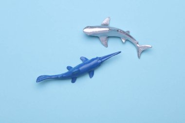 Children's set of sea fish on a blue background