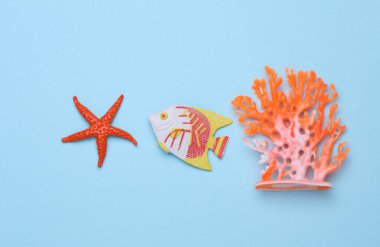 Children's set of sea fish on a blue background