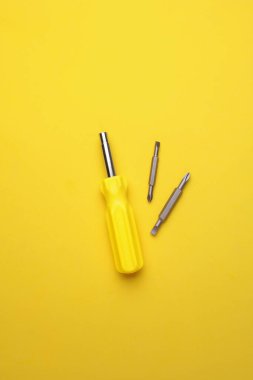 Sarı arka planda bitleri olan sarı tornavida