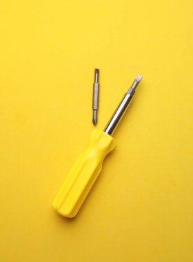 Sarı arka planda bitleri olan sarı tornavida