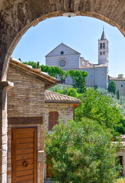 Italy Umbria Assisi Maria Maggiore Church Seen Old Country Center — стоковое фото