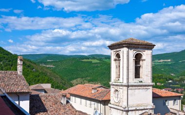 Italy,Umbria,Cascia,view of the old town with bell tower clipart