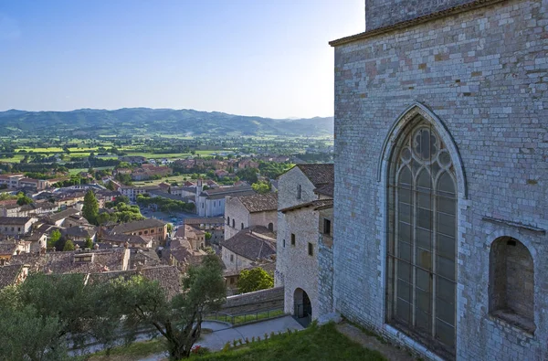 Italy Umbria Gubbio Town Valley Seen Cathedral — стоковое фото