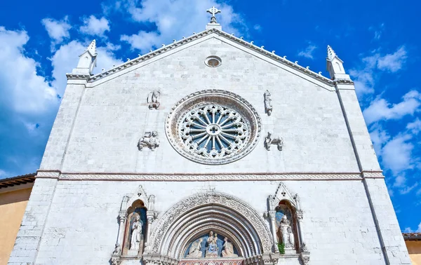 Olaszország Umbria Norcia Felfelé Nézet Benedetto Bazilika Homlokzata — Stock Fotó