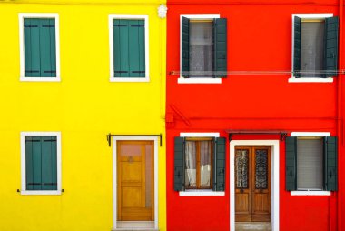 Avrupa, İtalya, Venetia, Burano adası tipik renkli evlerin