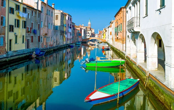 Chioggia Itália Casas Barcos Tradicionais Canal Vena — Fotografia de Stock