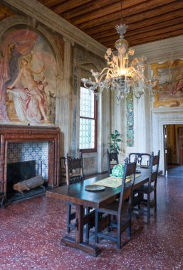 Fanzolo Di Vedelago, İtalya - 8 Mayıs 2011: Battista Zelotti Villa Emo salonlarında resimleri Fresco, Andrea Palladio mimar.