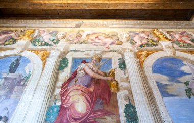 Caldogno, İtalya - 10 Mayıs 2011: Villa Caldogno Nordera, salonu mimar Andrea Palladio. Giovanni Fasolo e Battista Zelotto tarafından açık havada resim sergisi.