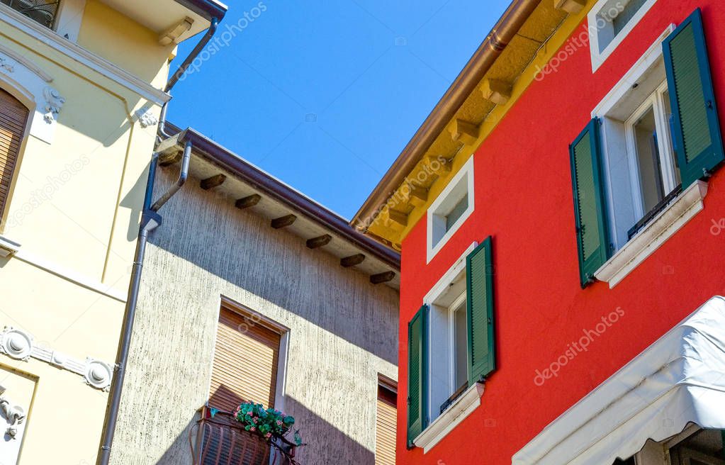Italy,Garda lake, Sirmione, the colorful houses of the village