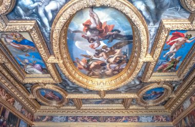 Venice, İtalya - 30 Eylül 2017: Ducal Sarayı, ayrıntı tavan on odasının Konseyi
