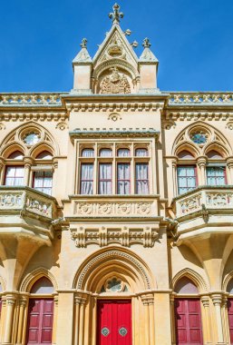 Malta, Mdina, St Paul kare antik bir sarayda cephe