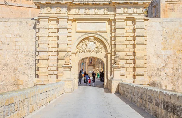 Mdina Malta Februari 2017 Hoofdpoort Van Versterkte Middeleeuwse Muren Van — Stockfoto