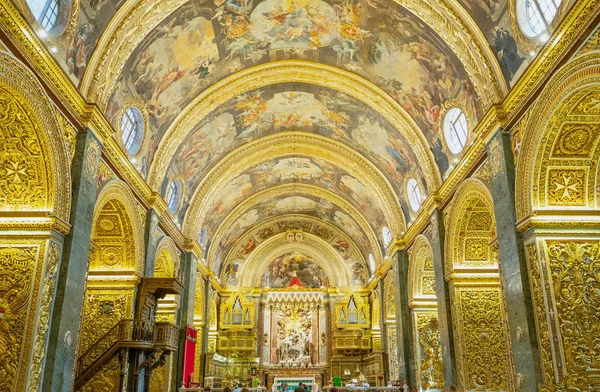Valeta Malta Febrero 2017 Decoración Dorada Nave Catedral San Juan — Foto de Stock