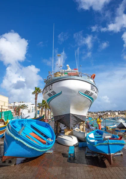 Marsaxlokk Malte Février 2017 Les Bateaux Pêche Colorés Typiques Dans — Photo